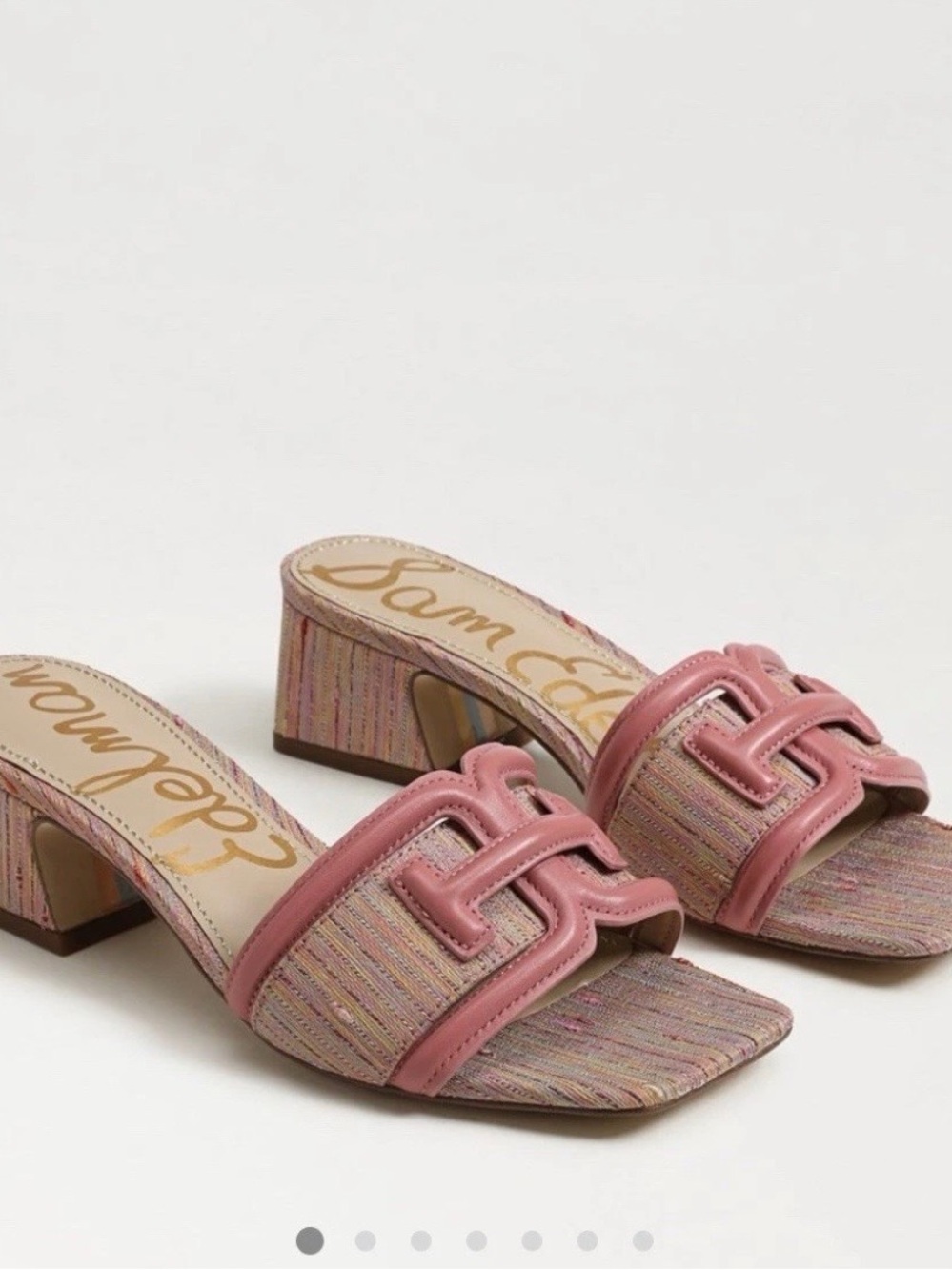 Sam Edelman Pink Multicolor Raffia Block Heel Slides